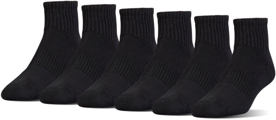 Under Armour Unisex-Adult Cotton Quarter Socks, Multipairs, Black/Gray (6-Pairs), Large