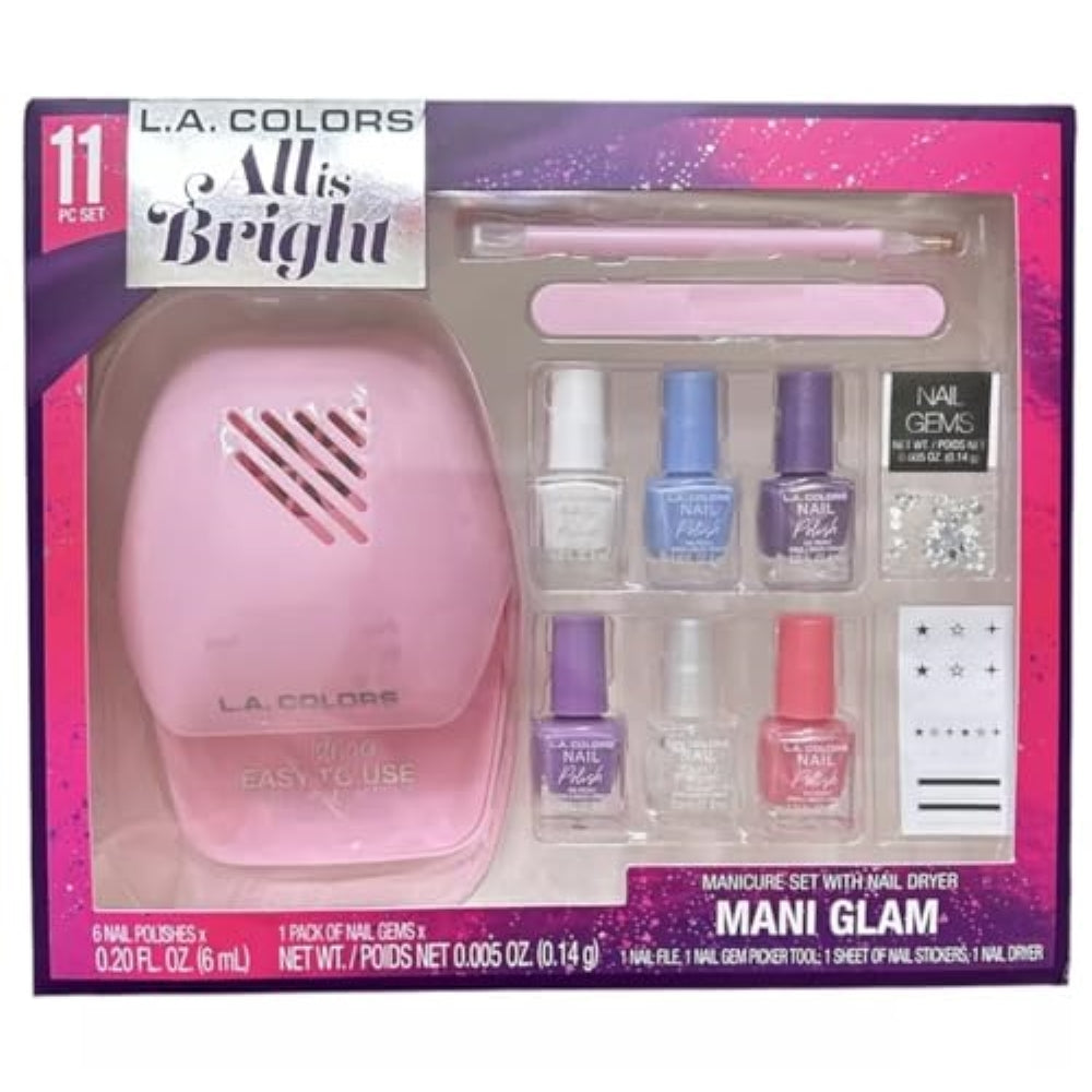 L.A. Colors All Is Bright 11pc Manicure Set With Nail Dryer, Mani Glam