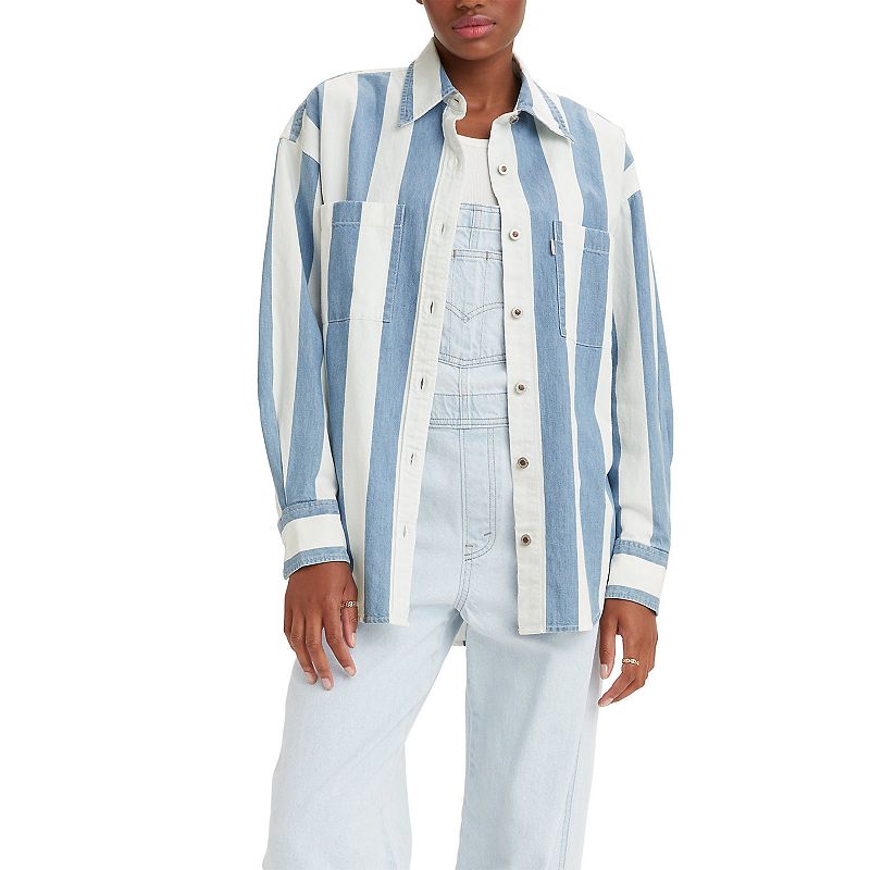Women's Levi's Silvertab Button Down Oversized Print Shirt, Size: XL, Blue Pattern