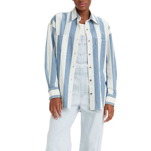 Women's Levi's Silvertab Button Down Oversized Print Shirt, Size: Large, Blue Pattern