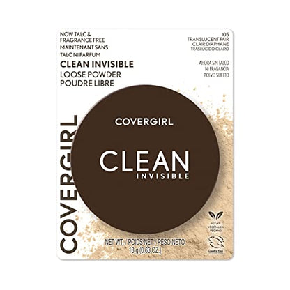 COVERGIRL Clean Invisible Loose Powder - Loose Powder, Setting Powder, Vegan Formula - Translucent Fair, 20g (0.63 oz)