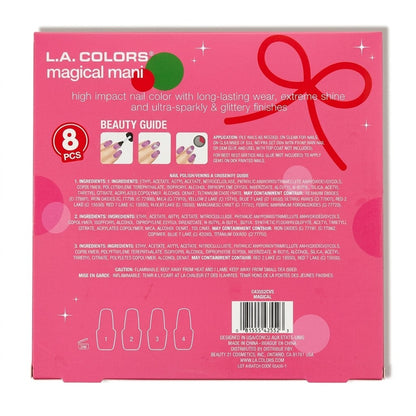 L.A. COLORS Magical Mani 8 Piece Nail Polish Gift Set 4 Polishes 3 Files & Gems