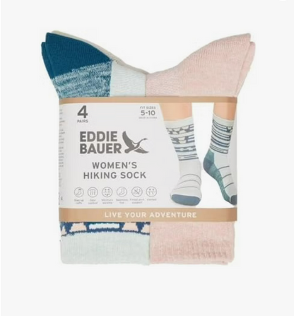 Eddie Bauer Women's 4-Pairs Hiking Sock, One size fits women's shoe sizes 5-10