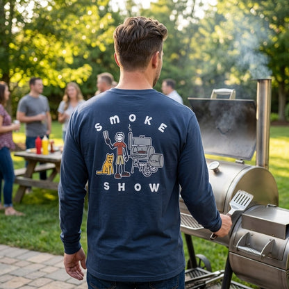 Life Is Good Men's XL Long Sleeve Crusher Tee Smoker BBQ Grill Navy Blue NWT