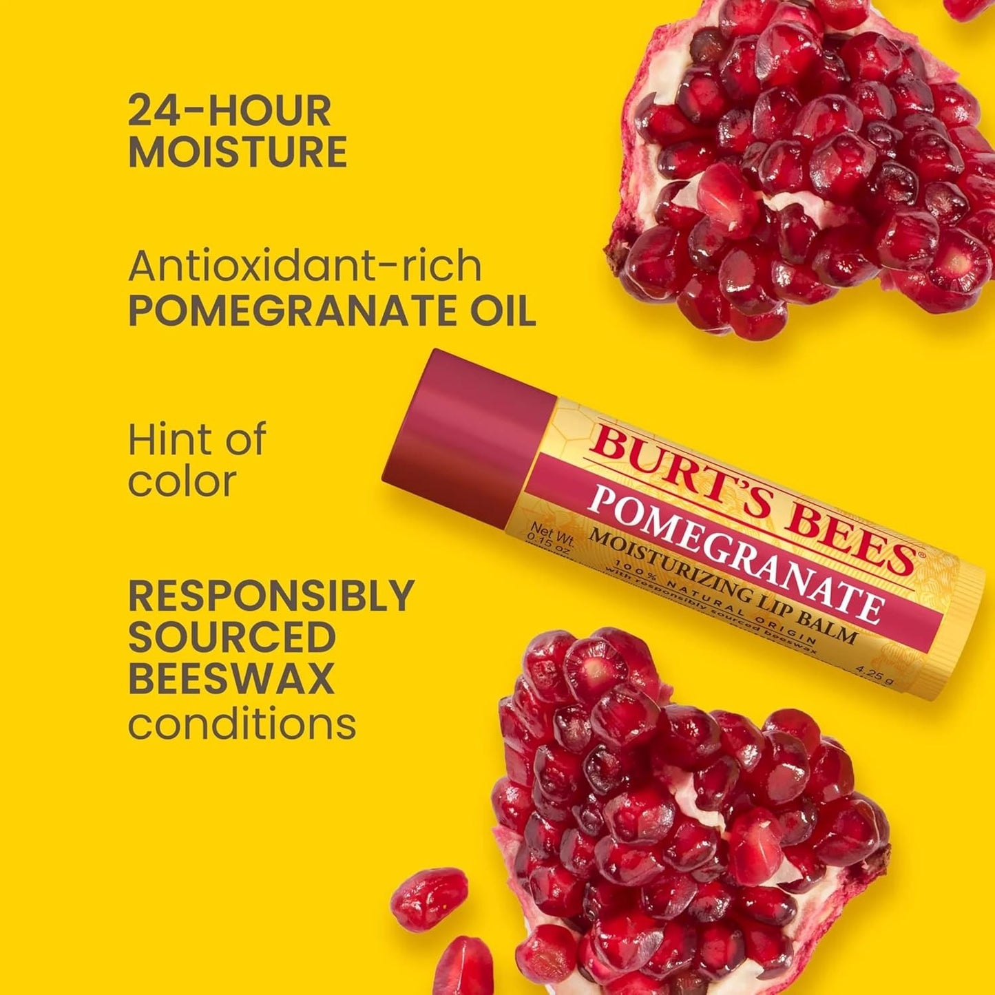 Burt's Bees Lip Balm - Pomegranate, Lip Moisturizer 2 Tubes, 0.15 oz
