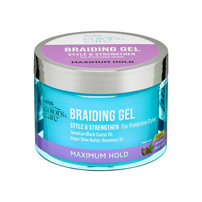 Kiss Colors & Care Braiding Hair Styling Gel, Level 7 Maximum Hold for Textured