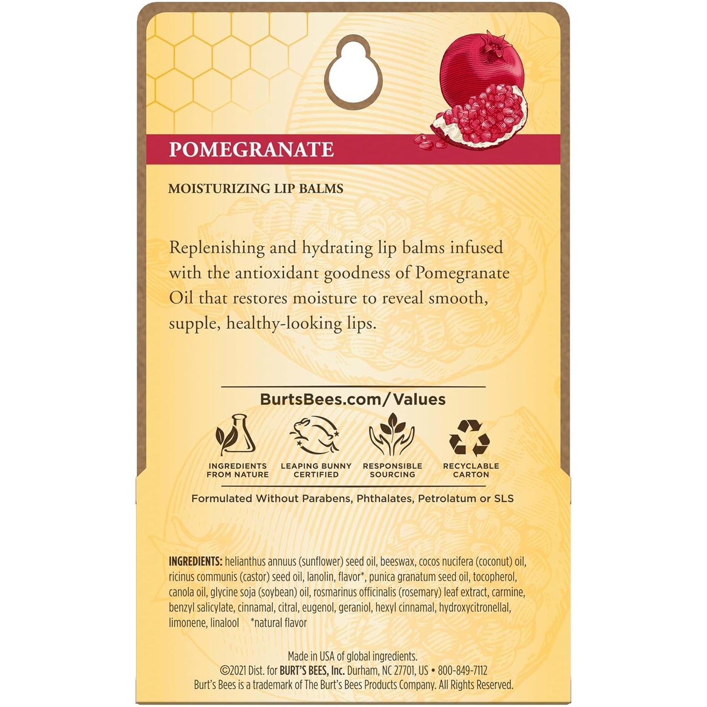 Burt's Bees Lip Balm - Pomegranate, Lip Moisturizer 2 Tubes, 0.15 oz