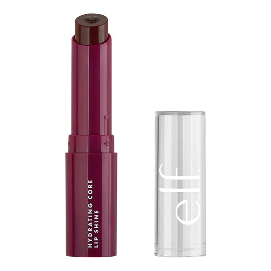e l f Hydrating Core Lip Shine with Shea Butter Vitamin E Tinted Lip Balm for Smooth Glossy Finish Long Lasting Moisture Ecstatic Deep Berry