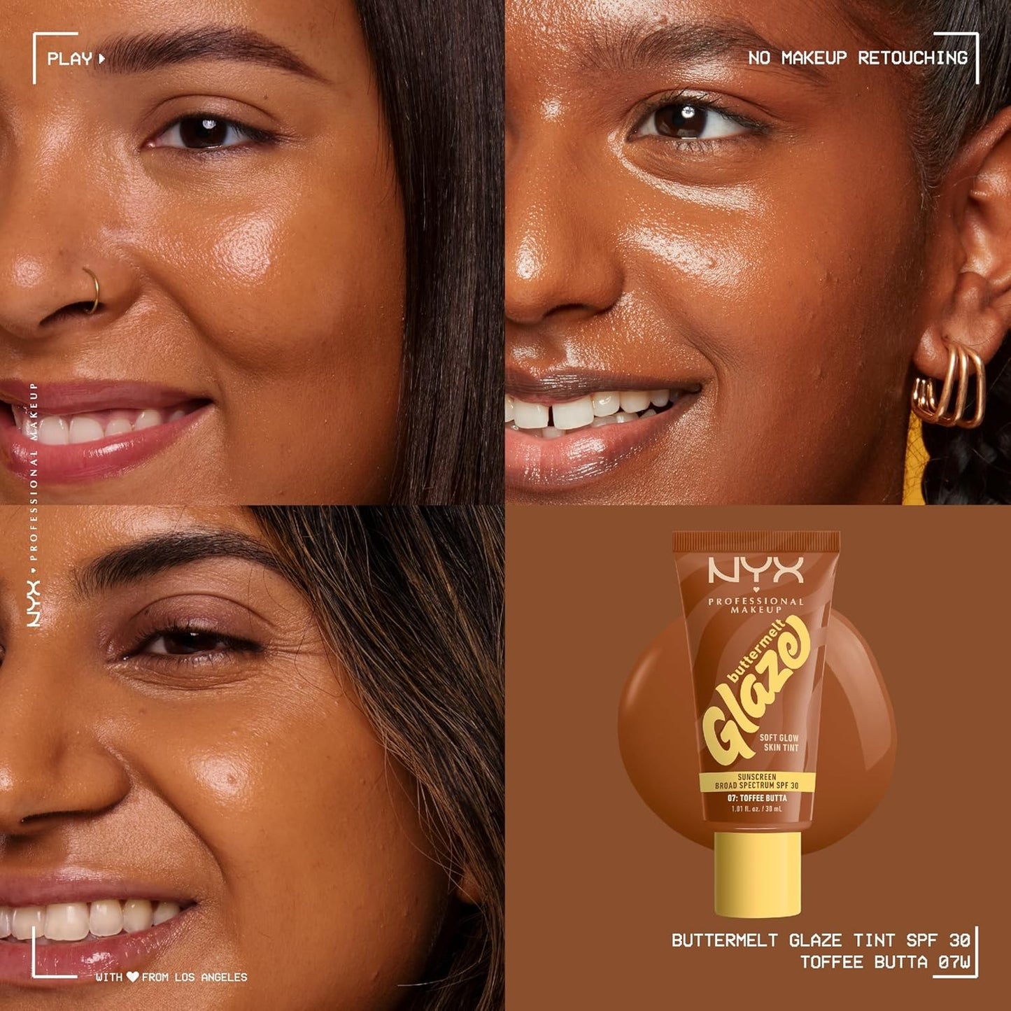 NYX PROFESSIONAL MAKEUP Buttermelt Glaze Soft Glow Skin Tint SPF 30 Up To 12HR Wear 07 Toffee Butta