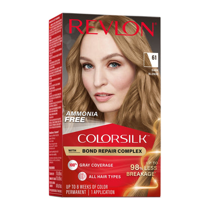 Revlon ColorSilk Permanent Hair Color, Bond Repair Complex, 61 Dark Blonde, 1 pack