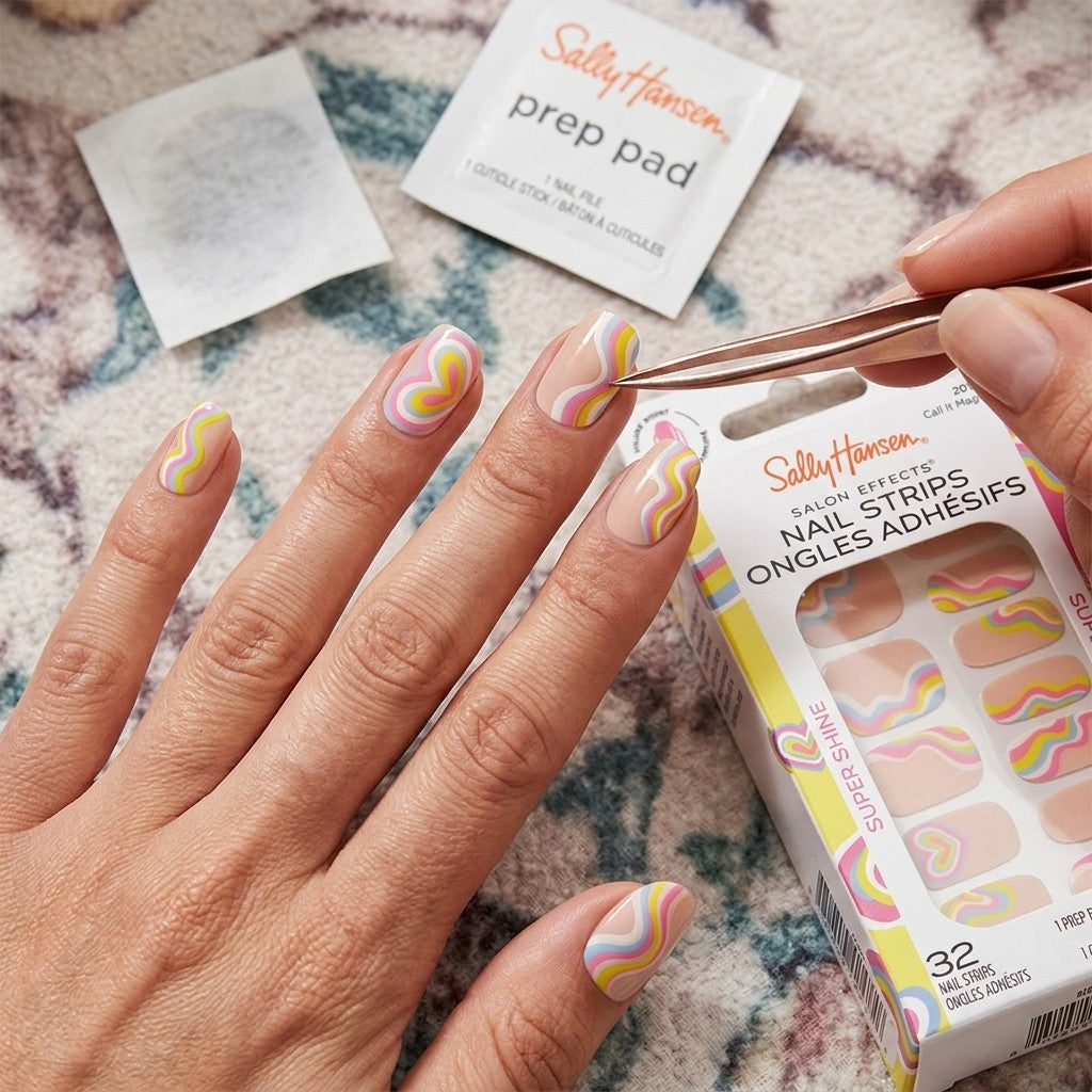 Sally Hansen Salon Effects Nail Strips | No UV Light Needed, No Dry Time, Long-Lasting, Non-Damaging | 32 Nail Strips, 1 Cuticle Stick, Nail File, Prep Pad | Call It Magic