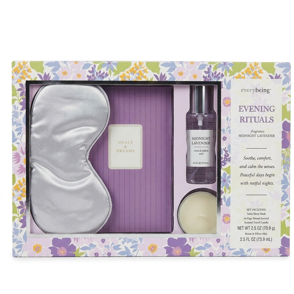 everybeing Evening Rituals Midnight Lavender Sleep Gift Set Mask Journal Mist