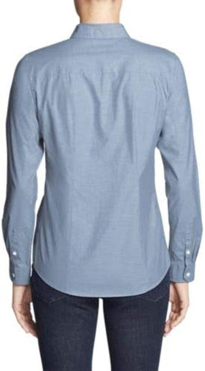 Eddie Bauer Women's Wrinkle-Free Easy Care Long-Sleeve Shirt Solid XS, Chambray
