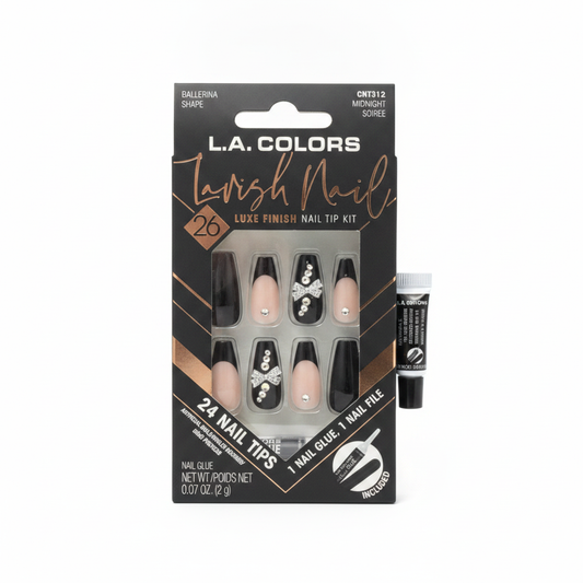L.A. Colors Lavish Nail Luxe Finish Midnight Soiree Ballerina Shape 24 Tip Kit
