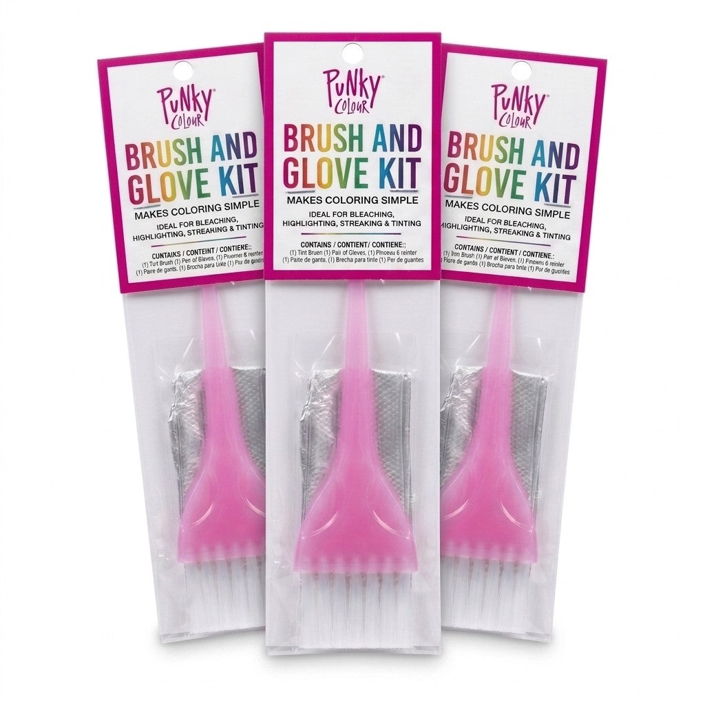 Punky Colour Brush and Glove Kit 3 Pack Hair Dye Tint Brush Bleach Highlight