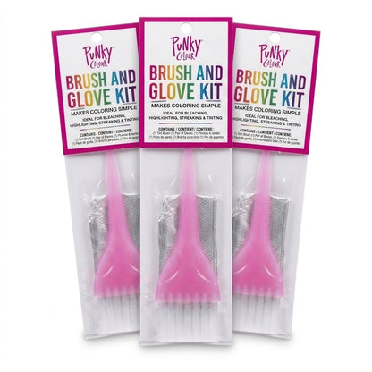 Punky Colour Brush and Glove Kit 3 Pack Hair Dye Tint Brush Bleach Highlight