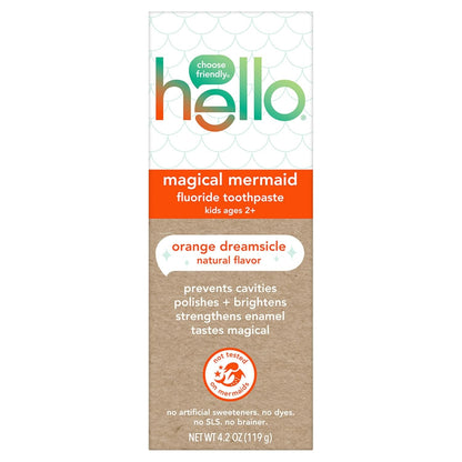 Hello Magical Mermaid Kids Toothpaste With Fluoride, Orange, 4.2 OZ