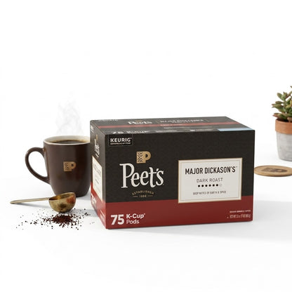 Peet's Coffee Major Dickason's Blend Premium Dark Roast K-Cup Coffee Pods, 75 Ct