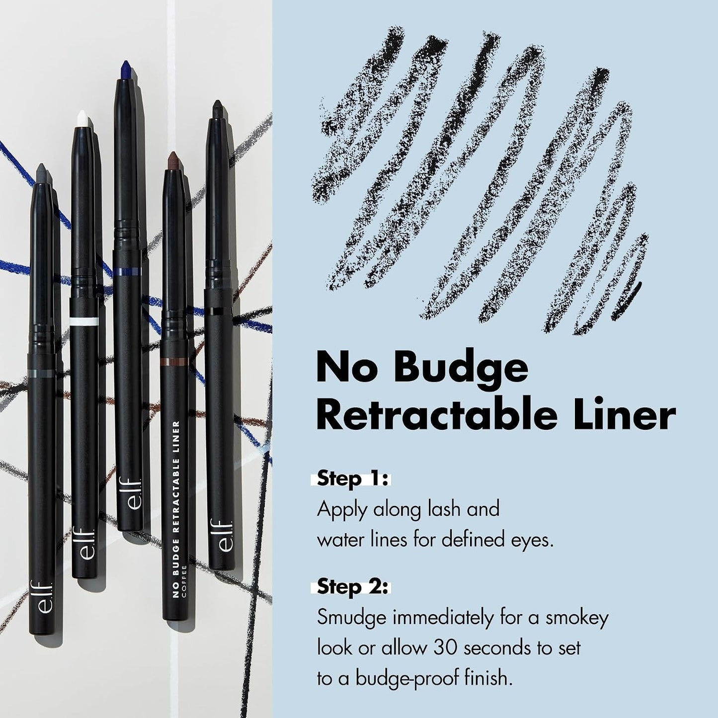 e.l.f. No Budge Retractable Eyeliner, Creamy, Ultra-Pigmented & Waterproof Coffe