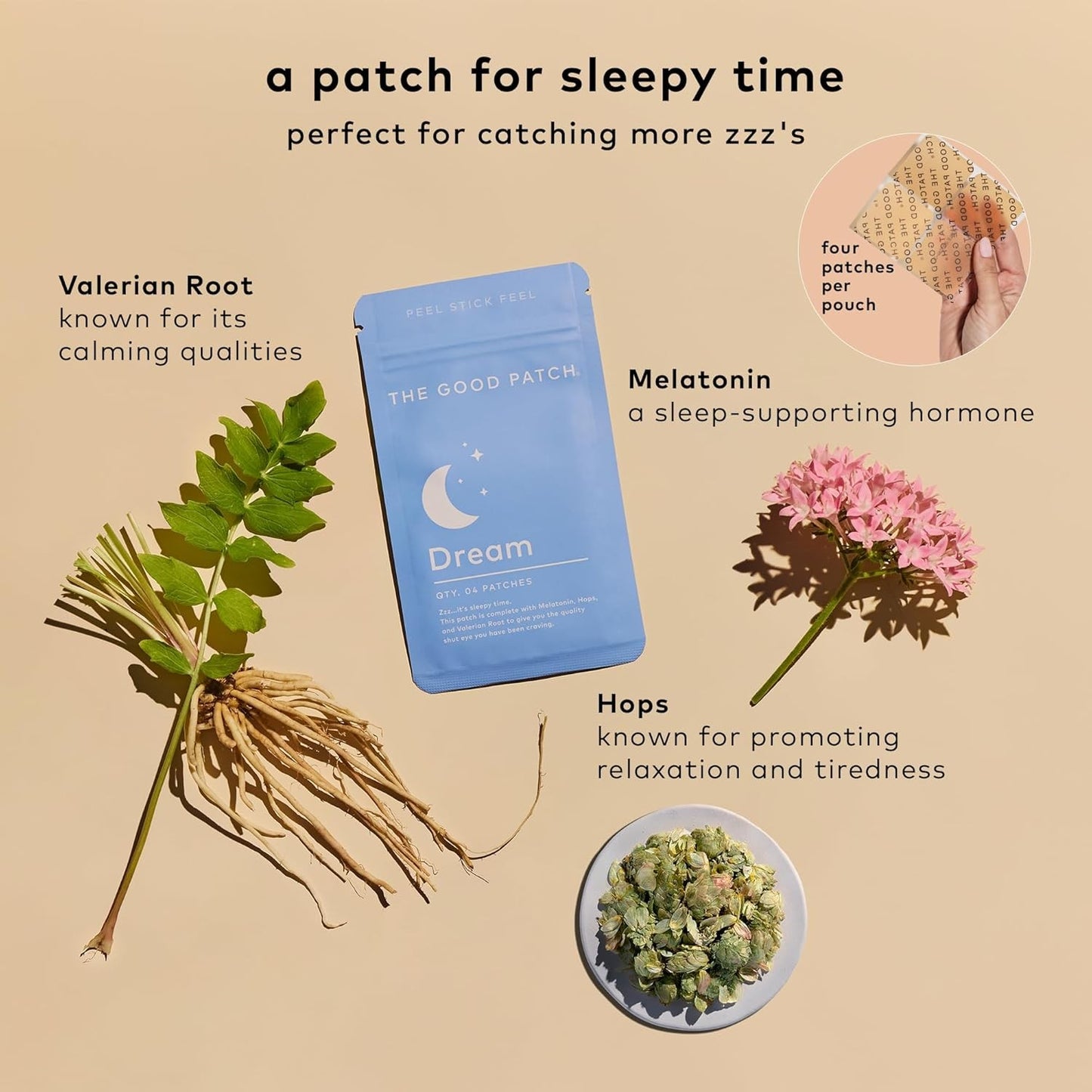 The Good Patch Dream Sleep Patches Melatonin Hops Valerian Root 16 Count 4 Pack