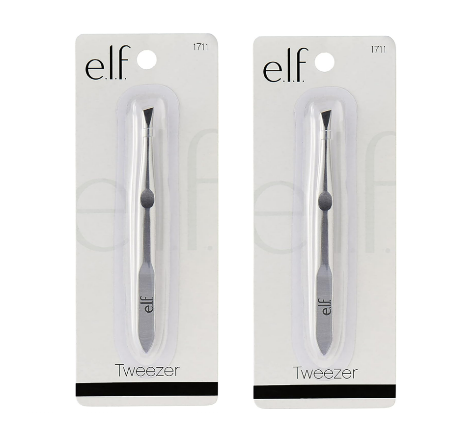 2 Pack e.l.f. Slant Tweezers Professional Stainless Steel Precision Hair Removal