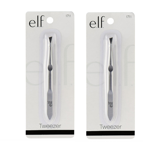 2 Pack e.l.f. Slant Tweezers Professional Stainless Steel Precision Hair Removal