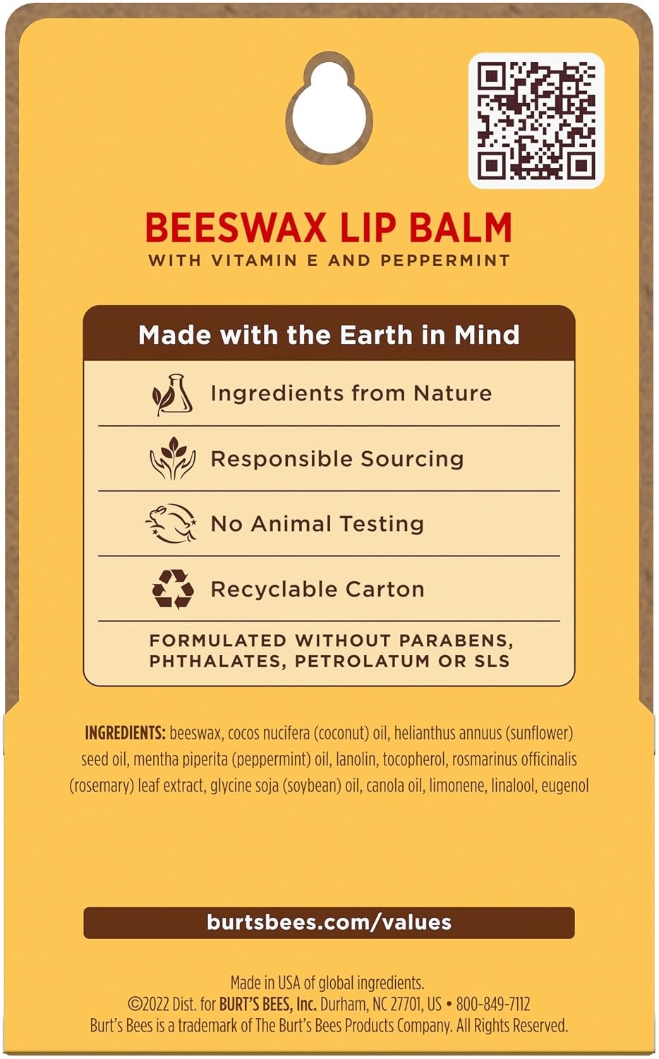 Burt's Bees Mini Lip Balm Original Beeswax Vitamin E Peppermint 2 Tubes New