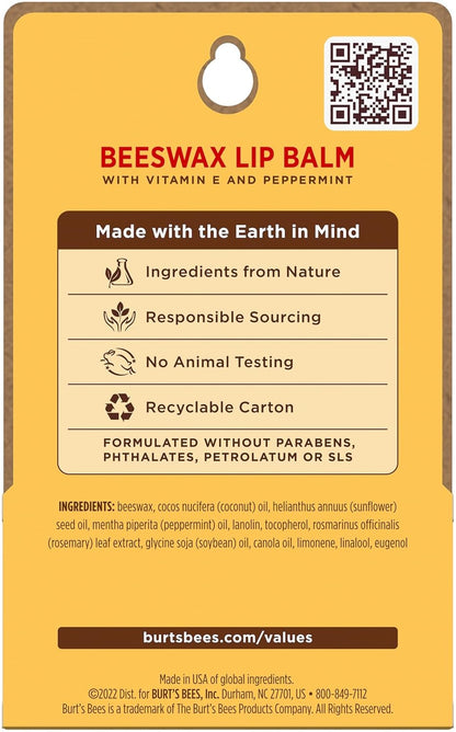 Burt's Bees Mini Lip Balm Original Beeswax Vitamin E Peppermint 2 Tubes New