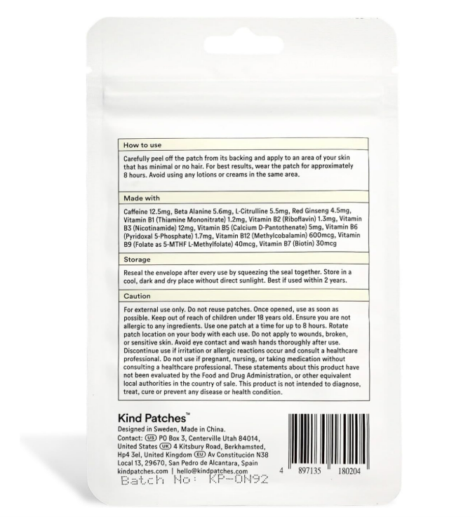 Kind Patches Energy Patches Extra Strong - Red Ginseng, L-Citrulline, 30 Patch