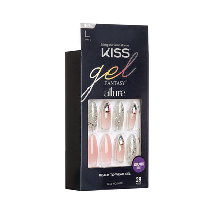 KISS Gel Fantasy Allure Ready-To-Wear Long Almond Fake Nails, Pink & Silver
