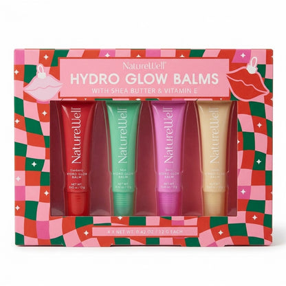 NatureWell Hydro Glow Balms 4pk Shea Butter Vit E Berry Mint Vanilla Cranberry