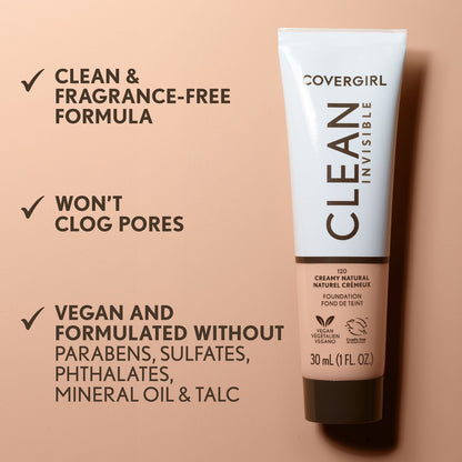 COVERGIRL Clean Invisible Liquid Foundation, 103 Light Ivory, 1.0 fl oz