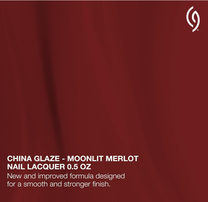 China Glaze CG Nail Lacquer Moonlit Merlot – Deep Berry Red, Quick Dry 0.5 fl oz
