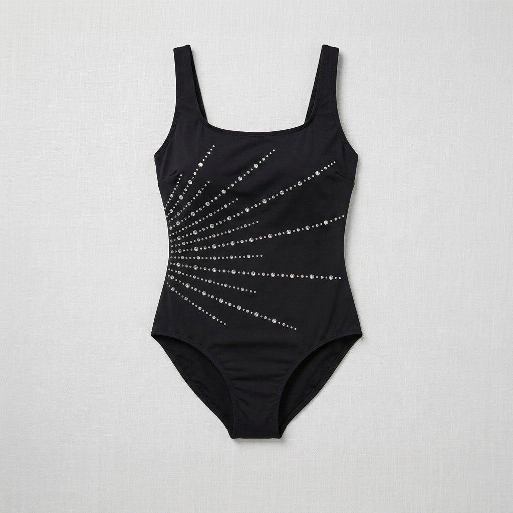 Swim Solutions Embellished Tummy-Control Long-Torso One-Piece Swimsuit, Black 14