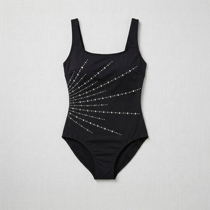 Swim Solutions Embellished Tummy-Control Long-Torso One-Piece Swimsuit, Black 14