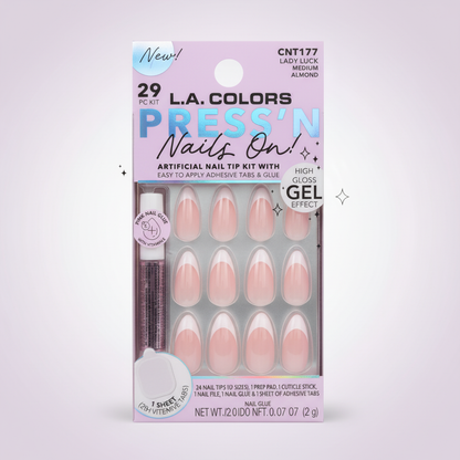 L.A. Colors Lady Luck Press On Nails Medium Almond Gel High Gloss CNT177 29pc