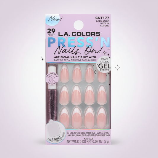 L.A. Colors Lady Luck Press On Nails Medium Almond Gel High Gloss CNT177 29pc