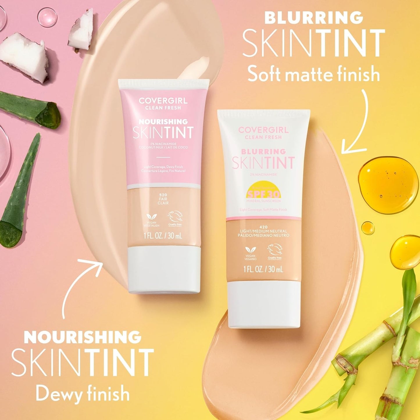COVERGIRL Clean Fresh Nourishing Skin Tint, 630 Deep/Dark, Liquid Foundation.