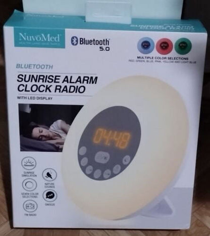 NuvoMed Sunrise Alarm Clock Radio Bluetooth Led Display Multiple Color