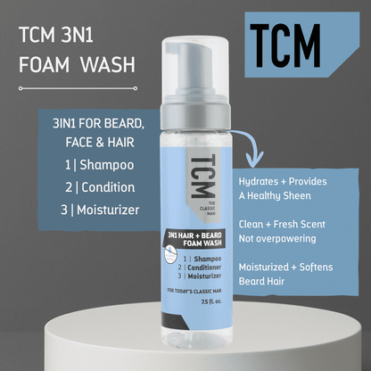 TCM 3N1 Hair & Beard Foam Wash, Shampoo & Conditioner, Hydrates & Softens 7.5 Fl oz