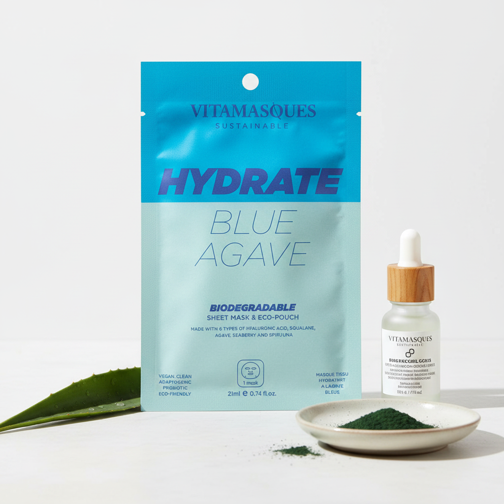 Vitamasques Hydrate Blue Agave Sheet Mask 5 Pack 0.74oz Hyaluronic Acid Vegan