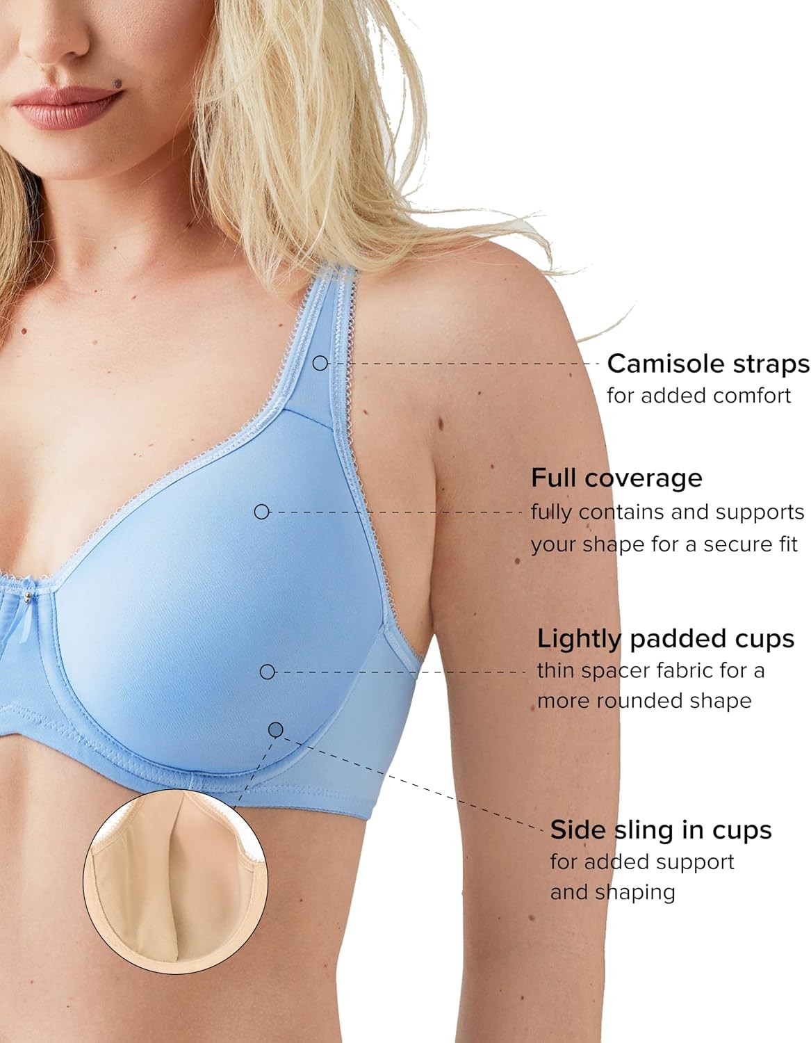 Wacoal Women's Basic Beauty Spacer Underwire T-Shirt Bra Bel Air Blue 38 DD