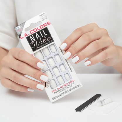 L.A. COLORS Nail Vibe Artificial Nail Tip Kit Short Square White 30 Tips + Glue