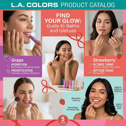 LA Colors Balm-Azing 5pc Lip Balm Set Scented Moisturizing Shine Gloss 0.13oz