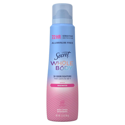 Secret Whole Body Deodorant for Women, Rosewater Scent, Aluminum Free, 3.5 Oz
