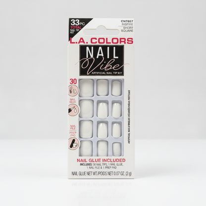 L.A. COLORS Nail Vibe Artificial Nail Tip Kit Short Square White 30 Tips + Glue