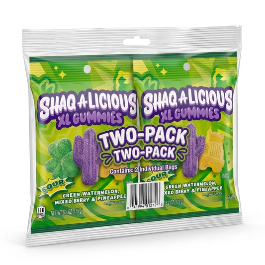 2 Pack Shaq-A-Licious XL Sour Gummies Watermelon Berry Pineapple 6.2oz Bags