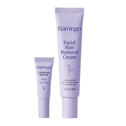 2 Pack Flamingo Facial Hair Removal Cream & Calming Serum For Lip Chin Sideburns