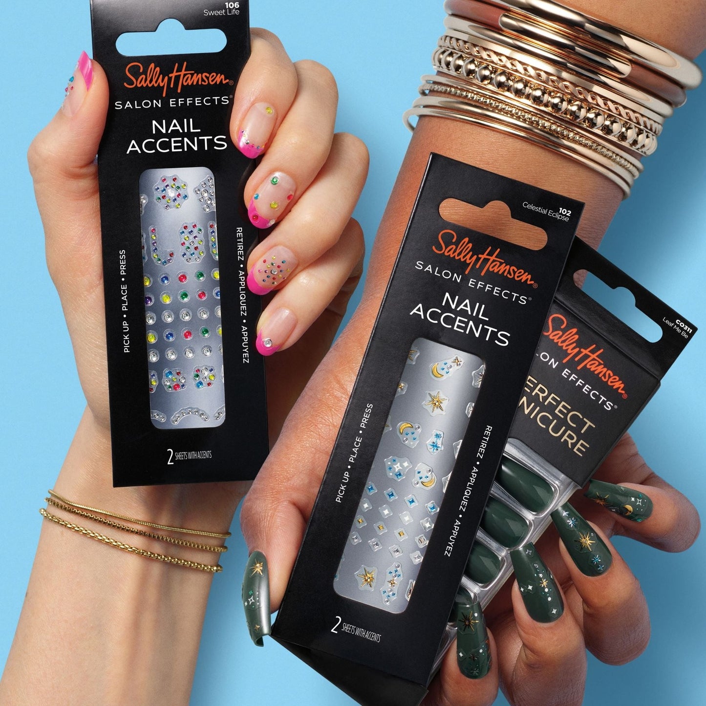 Sally Hansen Salon Effects Nail Accents | Easy to Use, No Commitment, Mix and Match Designs | Nail Art Decals for Polish or Bare Nails | Princess Cut | Heart Shaped and Jewel Designs