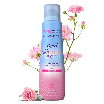 Secret Whole Body Deodorant for Women, Rosewater Scent, Aluminum Free, 3.5 Oz
